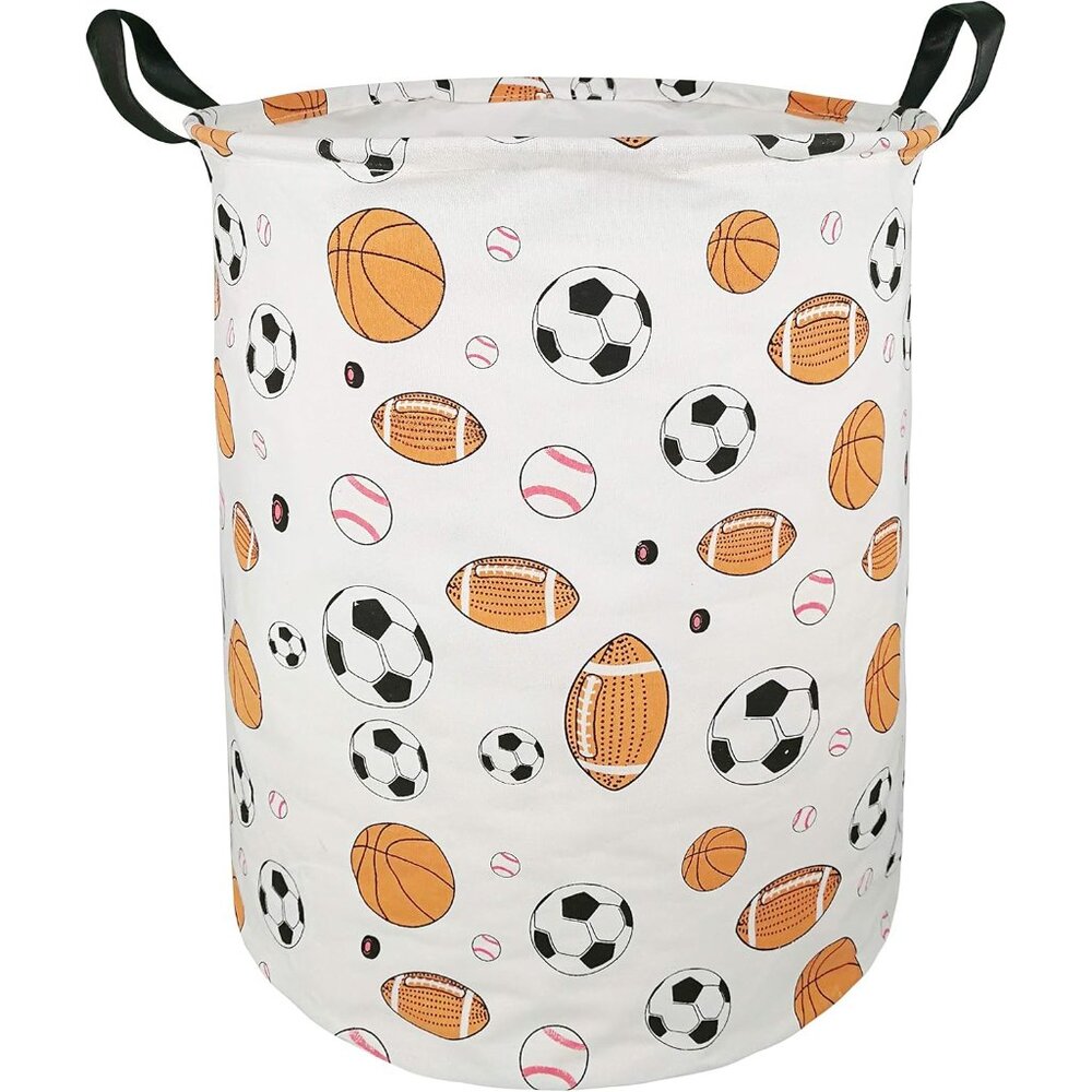 Sports Print Canvas Laundry Hamper - White and Orange